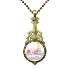 DIYthinker Colar de ovo colorido Happy Easter Religion Festival Colar de guitarra antiga com pingente de música