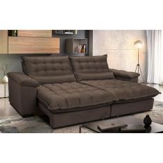 Sofá Retrátil e Reclinável 2,52m com Molas Ensacadas Cama inBox Aconchego Tecido Suede Café