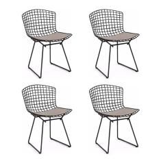 Kit 4 Cadeiras Bertoia Preta com Assento Bege