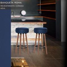 Banqueta Alta Berlim Pés Palito Estofada Kit 3 Peças Azul