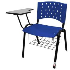 Cadeira Universitária Plástica Azul Com Porta Livros 10 Unidades - ULTRA Móveis
