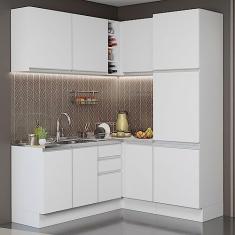 Cozinha Completa de Canto Madesa Glamy 329001 com Armário e Balcão (sem Tampo e Pia) - Branco