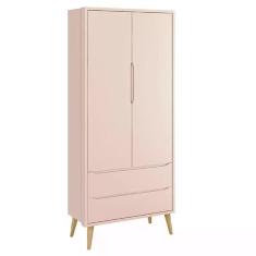 Guarda Roupa Infantil Theo 2 Portas Rosa Fosco Com Pés Madeira Natural - Reller Móveis Rosa Fosco