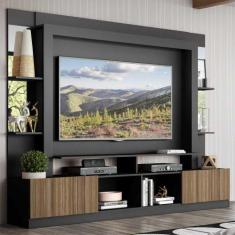 Rack c/ Painel TV 65" Prateleiras c/ Espelho Oslo Multimóveis Preto/Ma