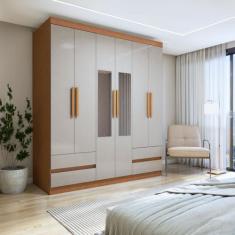 Guarda-roupa 6 Portas 4 Gavetas Zeus com Espelho - Móveis Lopas