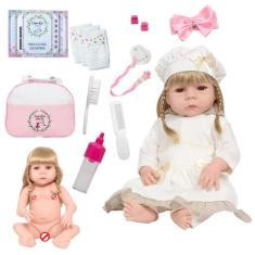 Boneca Reborn Loira Com Bolsa Vários Itens Pode Dar Banho - Cegonha Re