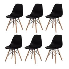 Kit 6 Cadeiras Eiffel Eames DSW Preta Base Madeira