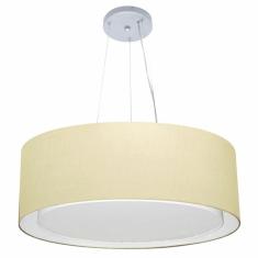 Lustre Pendente Cilíndrico Duplo Md-4125 Cúpula Em Tecido 60x25cm Algodão Crú - Bivolt