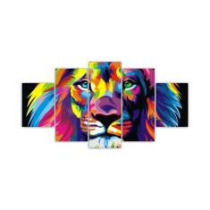 Quadros Decorativos Mosaico MDF Leão Colorido 115x60cm - X4 Adesivos
