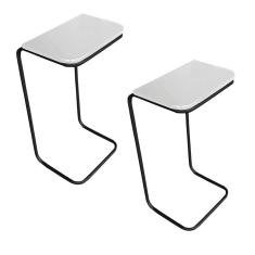 Kit 2 Mesas Lateral Tampo Branco Multiuso P/ Sofá