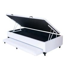 Cama Box Baú Solteiro Com Auxiliar Sintético Branco (Espuma só na Auxiliar)