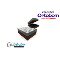 Cama Box Baú Casal 138 Tecido Sintético Marrom Com Colchão - D26 Ortob