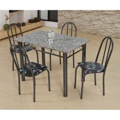 Conjunto de Mesa com 4 Cadeiras Sara Craqueado Preto e Preto Flor