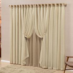 Cortina Monte Real 4,00M X 2,70M Tecido Blackout Voal Trabalhado Xadrez Sala Quarto - Chocolate