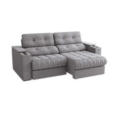 sofá 4 lugares retrátil e reclinável premier molas veludo titânio 261 cm