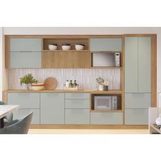 Cozinha Completa Marquesa 13 Peças (3 Armários + 3 Balcões + 1 Paneleiro + 6 Complementos) C6P70 Nature/Verde - Nesher