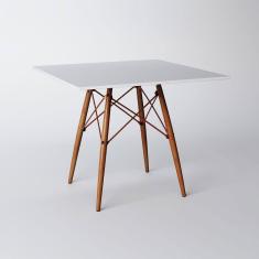 Mesa Eiffel Wood Cobre Tampo De Madeira Quadrado 90 Cm Branco Asturias - Cor: Marrom