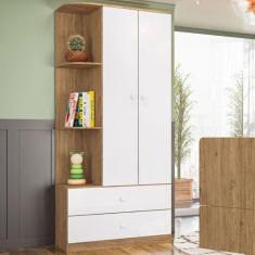 Guarda-Roupa Infantil Amarelinha 2 Portas 2 Gavetas Rústico/Branco - H