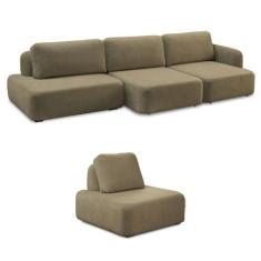 Conjunto Sala de Estar 1 Sofá Retrátil Modulado 402cm e 1 Poltrona San