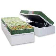 Cama Box Baú Solteiro: Colchão Anatômico Anjos D28 / Ag65 Pantanal + Base Crc Courano White(88x188)