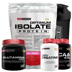 Kit Whey Optimum Isolate 2kg+ Bcaa 100g+ Creatina 100g+ Glutamina 300g +Coq-Bodybuilders-Unissex