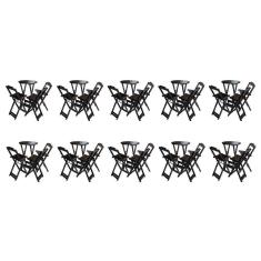 Kit 10 Jogos De Mesa Bistrô De Madeira Dobrável Com 3 Banquetas - Tabaco