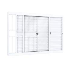 Janela de Aluminío de Correr 100x150cm 2 Folhas Móveis 1 Fixa com Grade e Vidro Lucasa Ideale Branco