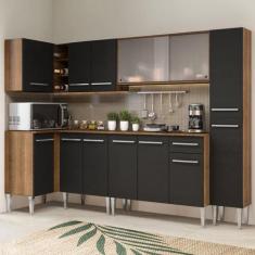 Cozinha Completa de Canto Madesa Emilly Space com Armário de Vidro, Ba