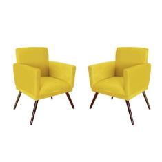 Kit 2 Poltronas Decorativa Nina Rodapé Suede Amarelo - DS Móveis