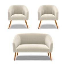 Namoradeira E 2 Poltronas Pé Palito Castanho Stella Bouclê D03 - D`rossi Cor Menta