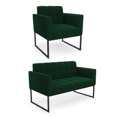 Sofá Namoradeira E Poltrona Industrial Preto Elisa Bouclê D03 - D?rossi Cor Verde