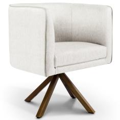 Poltrona Decorativa Giratória Base Giromad Madeira Betina C-443 Linho Bege - Domi