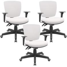 Kit 03 Cadeiras De Escritório Executiva Office Giratória Preto Baixa Flexi P03 Vinil Branco - Lyam
