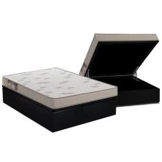 Cama Box Baú Casal: Colchão Espuma Ortobom D23 Light Saúde + Base CRC Courano Black(138x188)
