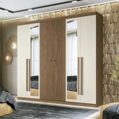 Guarda Roupa Casal Ripado 6 Portas 4 Gavetas Antony com Espelhos Jatobá/areia