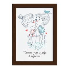 Quadro Frase Namorados Pescando Moldura Marrom 22x32cm - Quartinhos