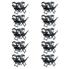 Kit 10 Conjuntos de Mesa com 4 Cadeiras de Madeira Dobravel 70x70 Pret