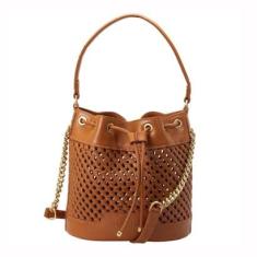 Bolsa Feminina Pequena Schutz Bucket Kris Couro Tressê Alça com Corrente 500182729-Feminino