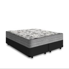 Cama Box King 193 Bipartido Tecido Sintético Preto Com Colchão de Molas Ensacadas Evolution - Probel - 72x128x188