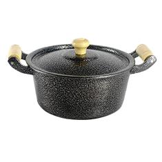 Panela Caçarola Aluminio Preto Alça e Pomel de Madeira 16 cm 1,2 Litro Tampa Fundida