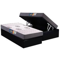 Conjunto Box Baú Solteiro: Colchão Espuma Polar D45 Pérola Grey + Base CRC Suede Black (88x188)