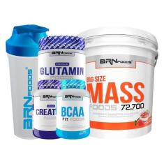 Kit Big Size Mass + Bcaa + Creatina + Glutamin + Coq - Brn Foods