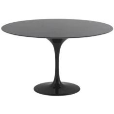 Mesa De Jantar Tulipa Saarinen Redonda 90 Cm + Vidro Temperado Laqueada Preto