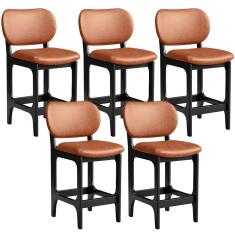 Kit 05 Banquetas Baixa Bar Cozinha E Sala De Jantar Fixa Betta L02 Preto Couríssimo Camel - Lyam Decor