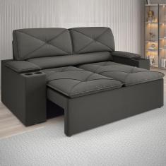 Sofá 2 lugares DDS Next Pop com Assento Retrátil e Encosto Reclinável em Veludo Suede com porta copos - 154cm de Largura