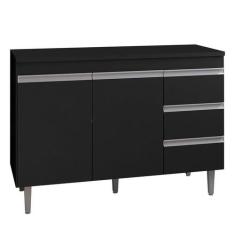 Balcão de Cozinha Andréia com Tampo 120 cm Preto Fosco - AJL - AJL Móv