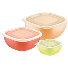Jogo De Potes Tramontina Mixcolor Em Polipropileno Misto Com Tampa Transparente 03 Peças