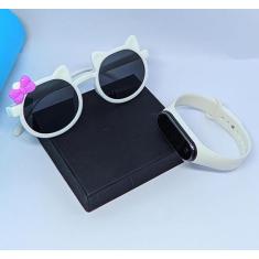 Kit Relógio Infantil Bracelete Silicone Ajustável Prova água + Óculos 