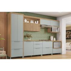 Cozinha Modulada Completa Marquesa 7 Peças (3Aéreos+3Balcões+1Paneleiro) C6P41 Nature/Verde - Nesher