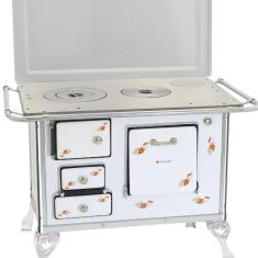 Fogão A Lenha Venâncio 02 Branco Florido Com Tampa 2dftbr